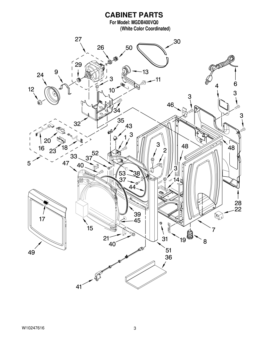 Maytag MGDB400VQ0, W10247616 manual Cabinet Parts 