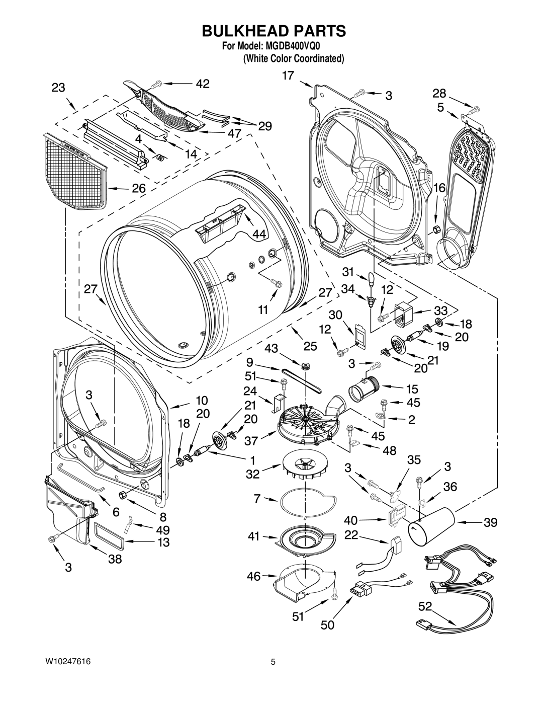 Maytag MGDB400VQ0, W10247616 manual Bulkhead Parts 