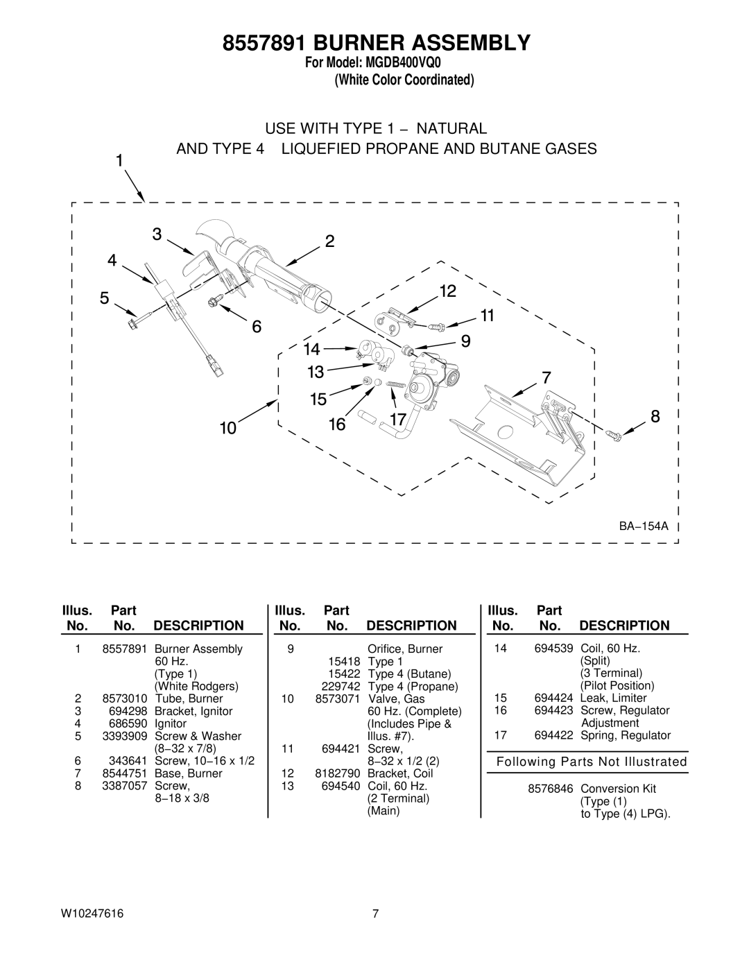 Maytag MGDB400VQ0, W10247616 manual Burner Assembly 