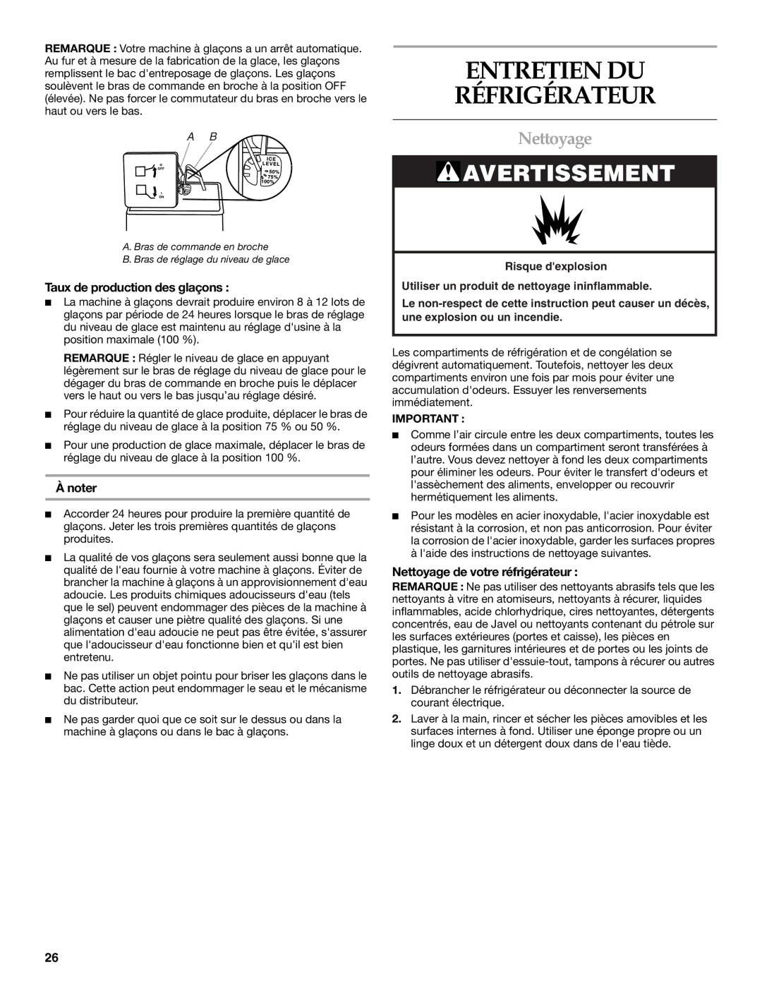 Maytag W10249206A, W10249207A installation instructions Entretien DU Réfrigérateur, Nettoyage de votre réfrigérateur 