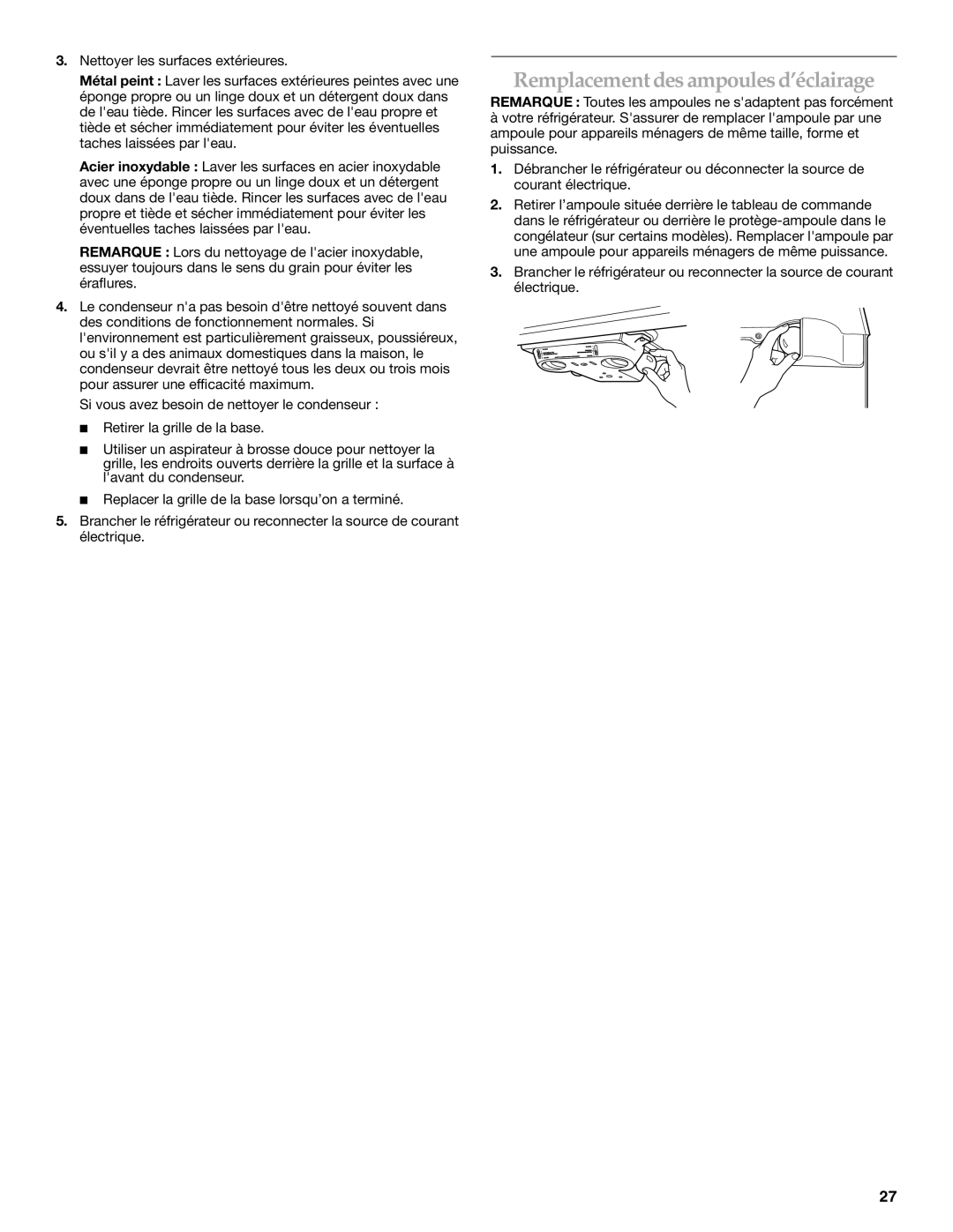 Maytag W10249207A, W10249206A installation instructions Remplacement des ampoules d’éclairage 