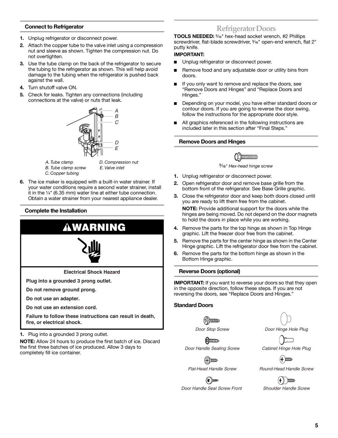 Maytag W10249207A, W10249206A installation instructions Refrigerator Doors 