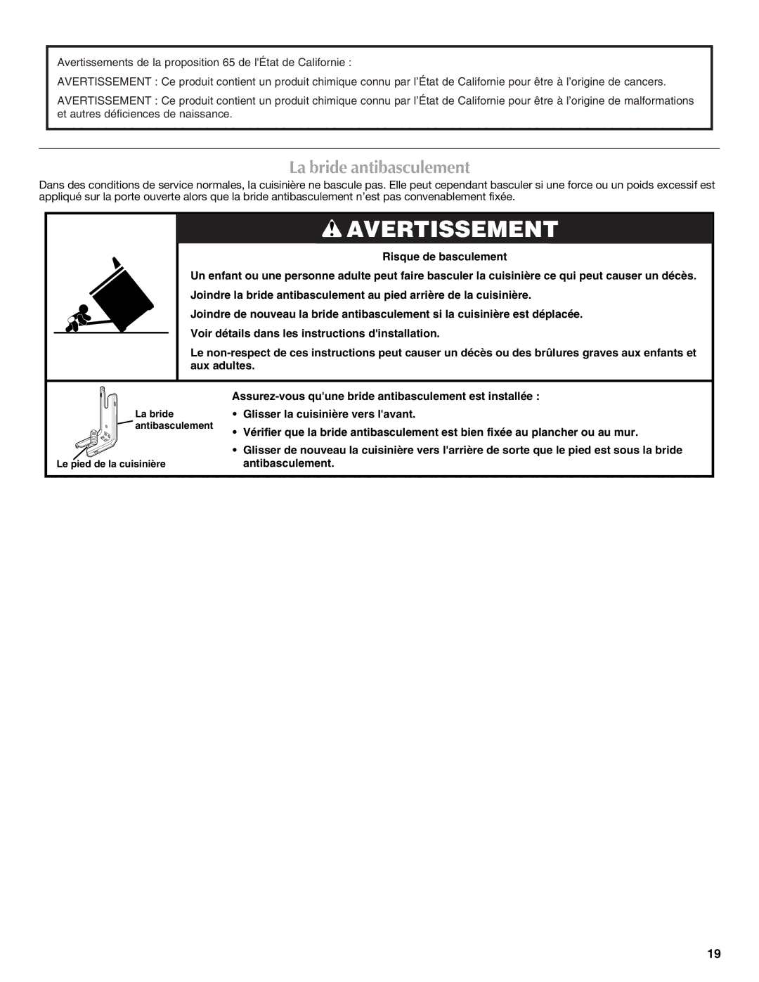 Maytag W10239463A, W10249696A warranty La bride antibasculement 