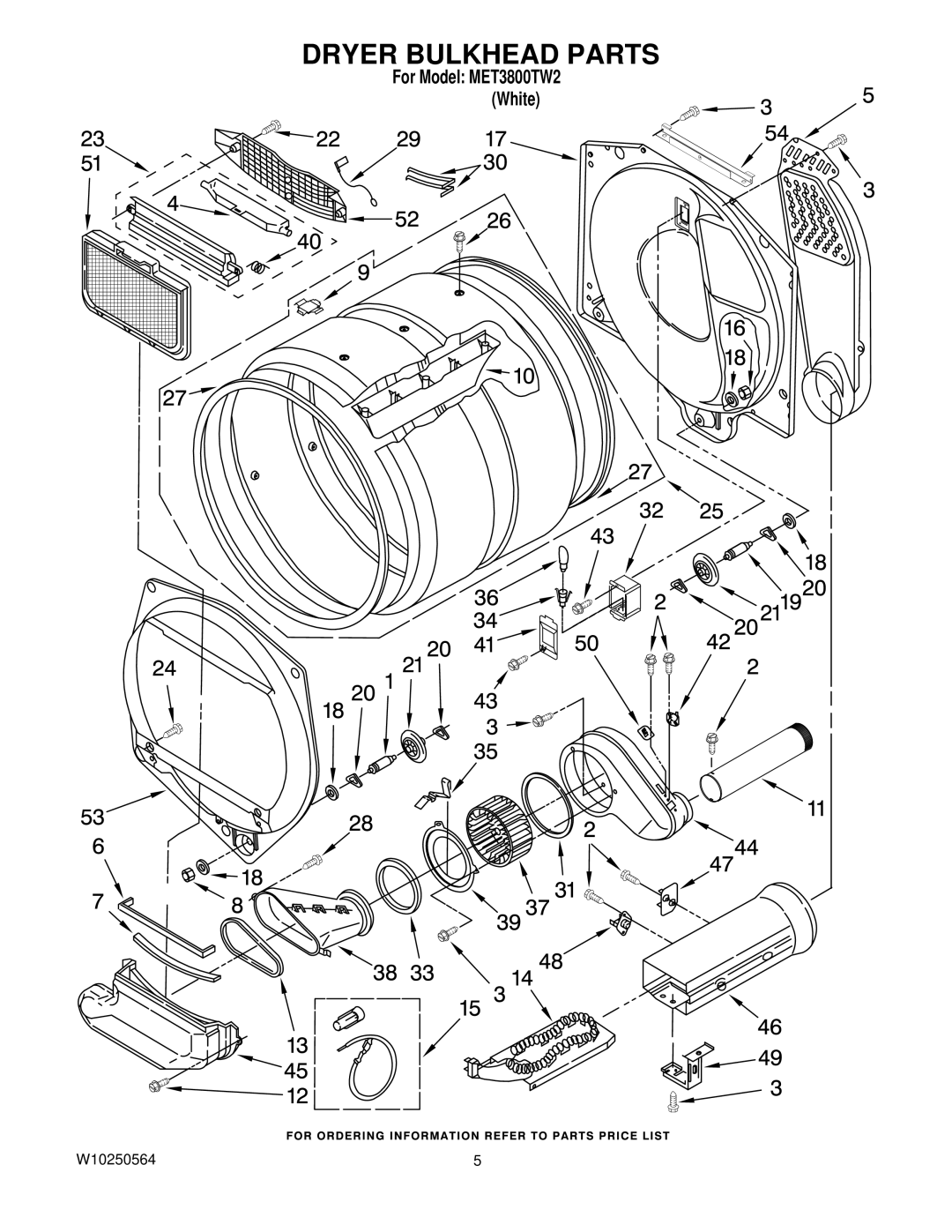 Maytag MET3800TW2, W10250564 installation instructions Dryer Bulkhead Parts 