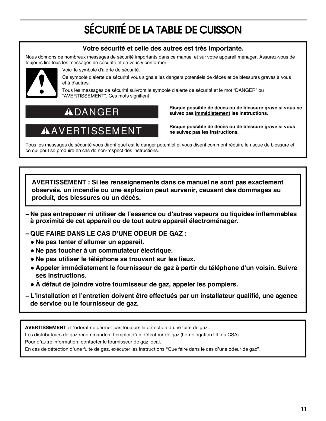 Maytag MGC8636WS, W10251095A manual Sécurité DE LA Table DE Cuisson, Votre sécurité et celle des autres est très importante 