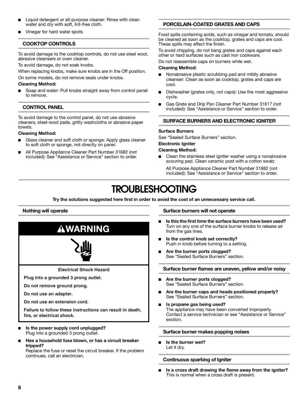 Maytag W10251095A, MGC8636WS manual Troubleshooting 