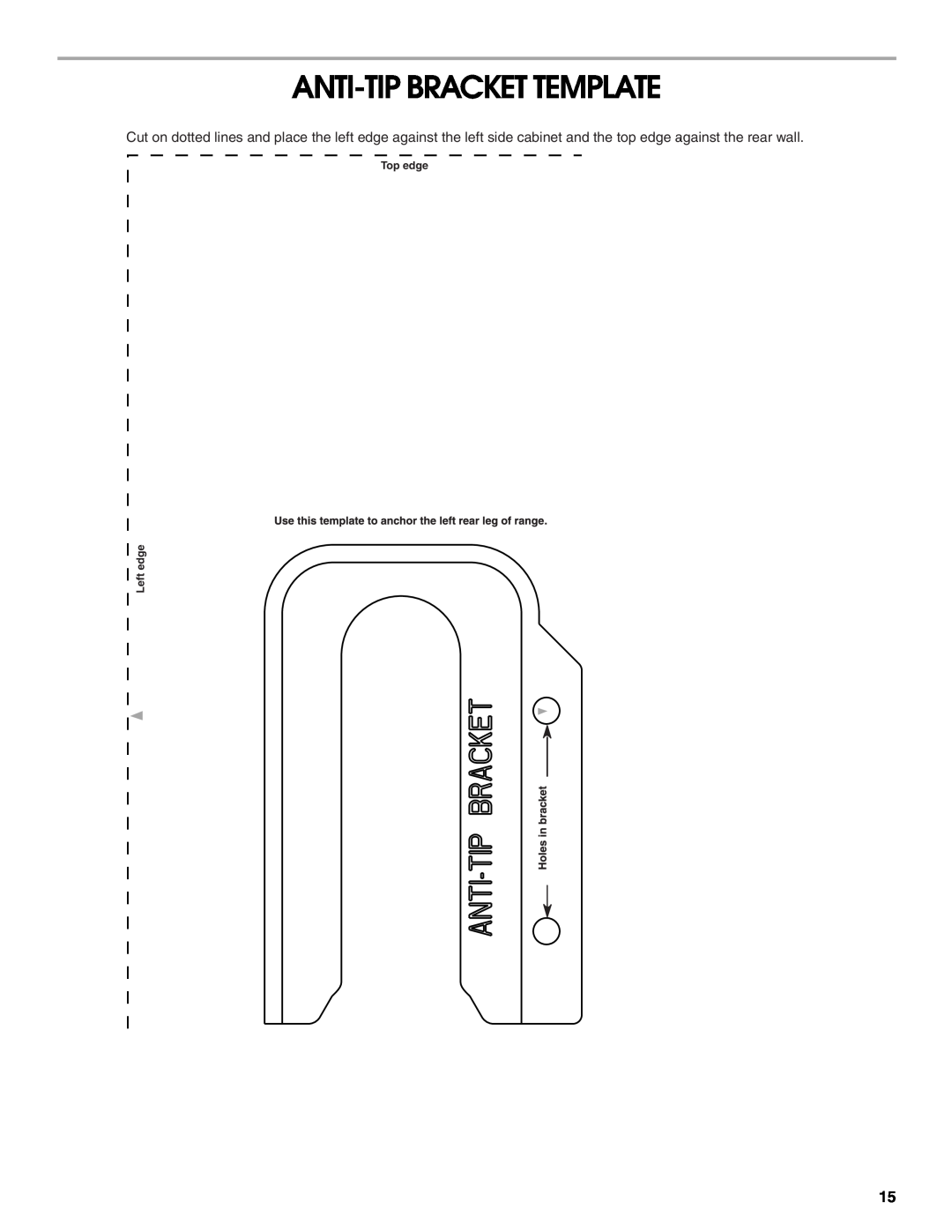 Maytag W10252706B installation instructions Anti-Tip Bracket Template, Top edge Left edge 
