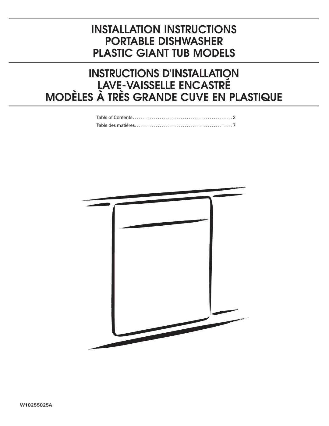 Maytag installation instructions Table of Contents Table des matières W10255025A 