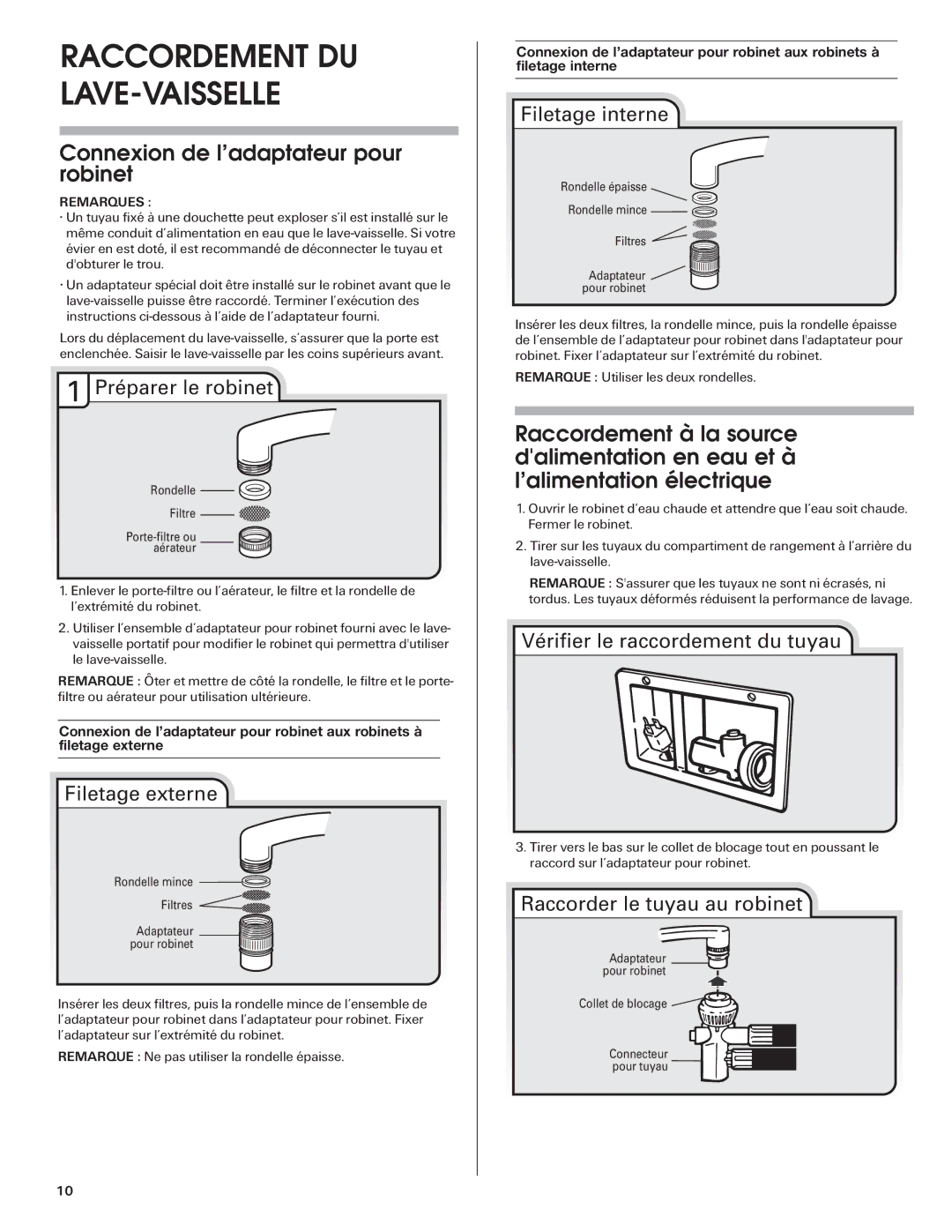 Maytag W10255025A installation instructions Connexion de l’adaptateur pour robinet 