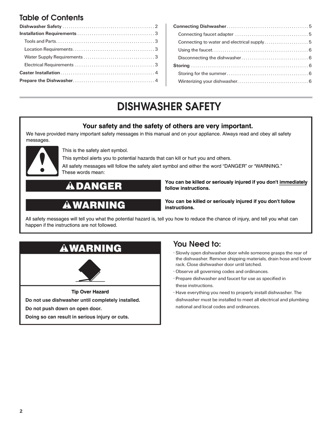 Maytag W10255025A installation instructions Dishwasher Safety, Table of Contents, You Need to 