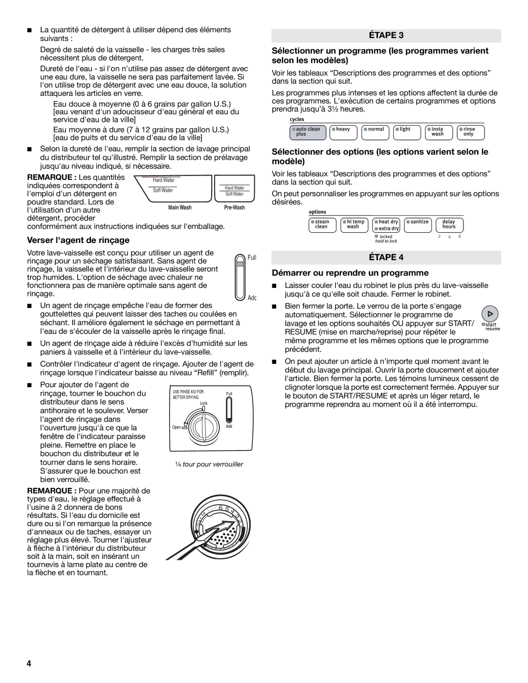 Maytag W10255114A, W10255115A, MDB7809AWM warranty Verser lagent de rinçage, Démarrer ou reprendre un programme 