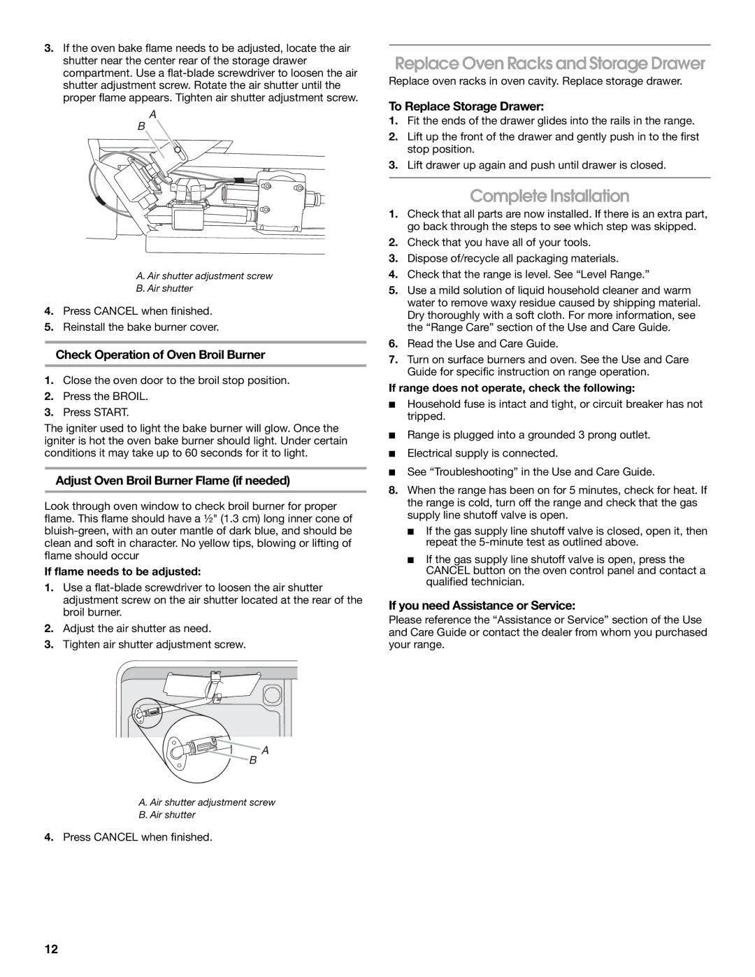 Maytag W10258096A installation instructions Replace Oven Racks and Storage Drawer, Complete Installation 