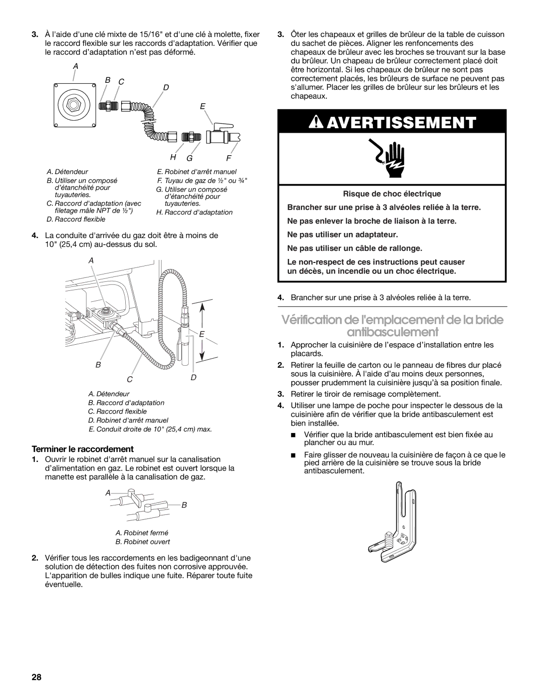 Maytag W10258096A Vérification de lemplacement de la bride Antibasculement, Terminer le raccordement 