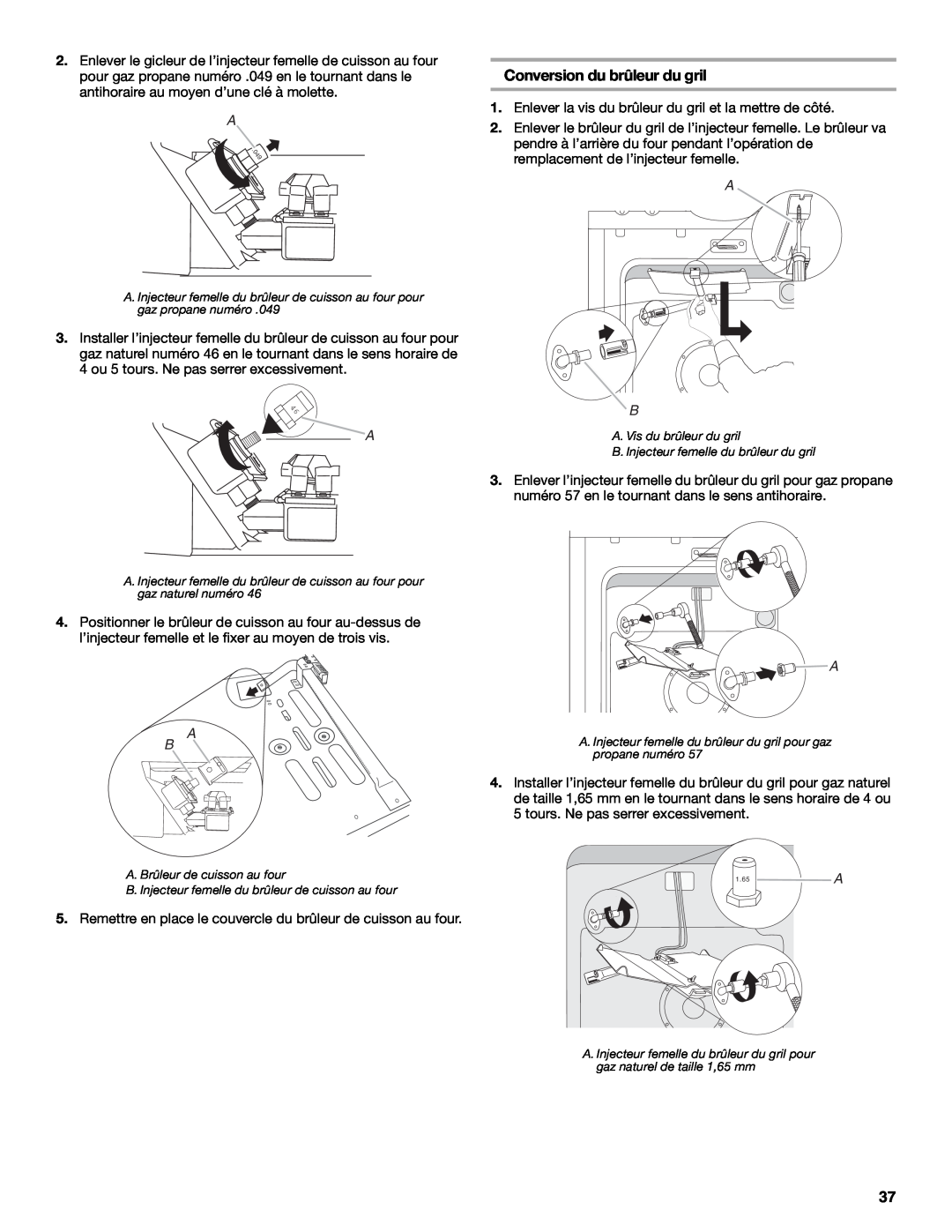 Maytag W10258096A installation instructions Conversion du brûleur du gril 