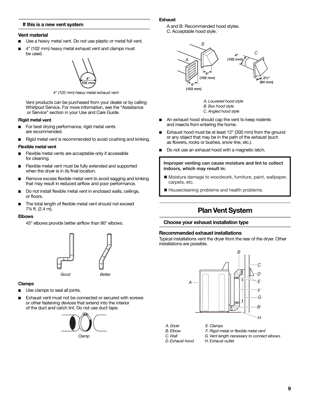 Maytag W10267631A-SP, W10261614A, MGDB850WL Plan Vent System, If this is a new vent system Vent material 