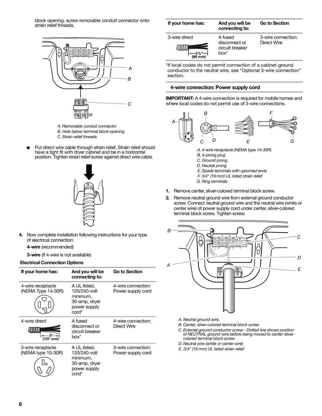 Maytag W10267633A Wire connection Power supply cord, If your home has You will be Go to Section Connecting to 