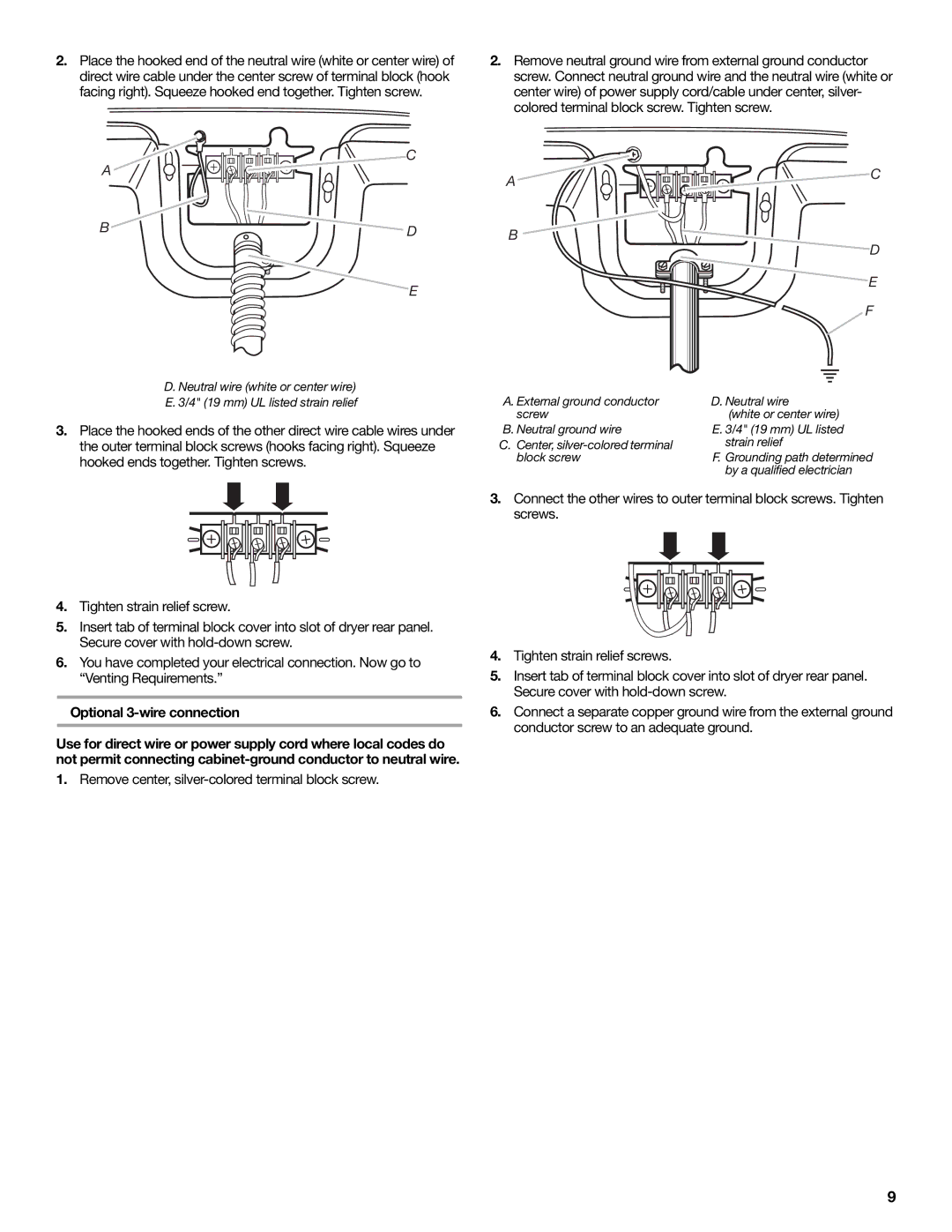 Maytag W10267633A installation instructions Optional 3-wire connection 