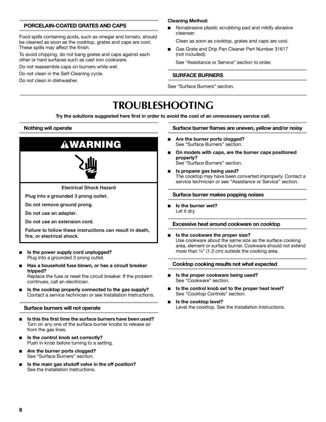 Maytag W10268391A manual Troubleshooting 