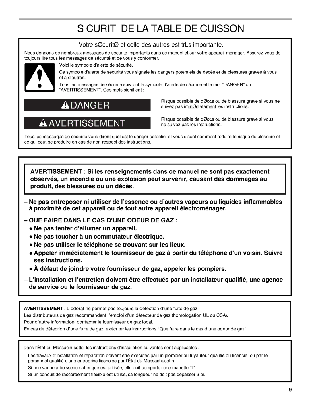 Maytag W10268392A Sécurité DE LA Table DE Cuisson, Votre sécurité et celle des autres est très importante 