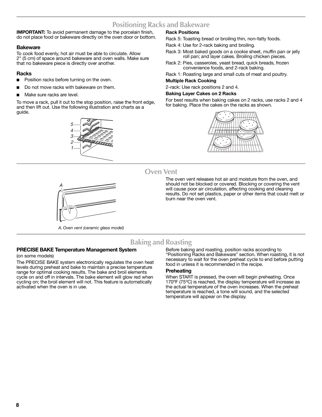 Maytag W10269529A, W10269526A warranty Positioning Racks and Bakeware, Oven Vent, Baking and Roasting 