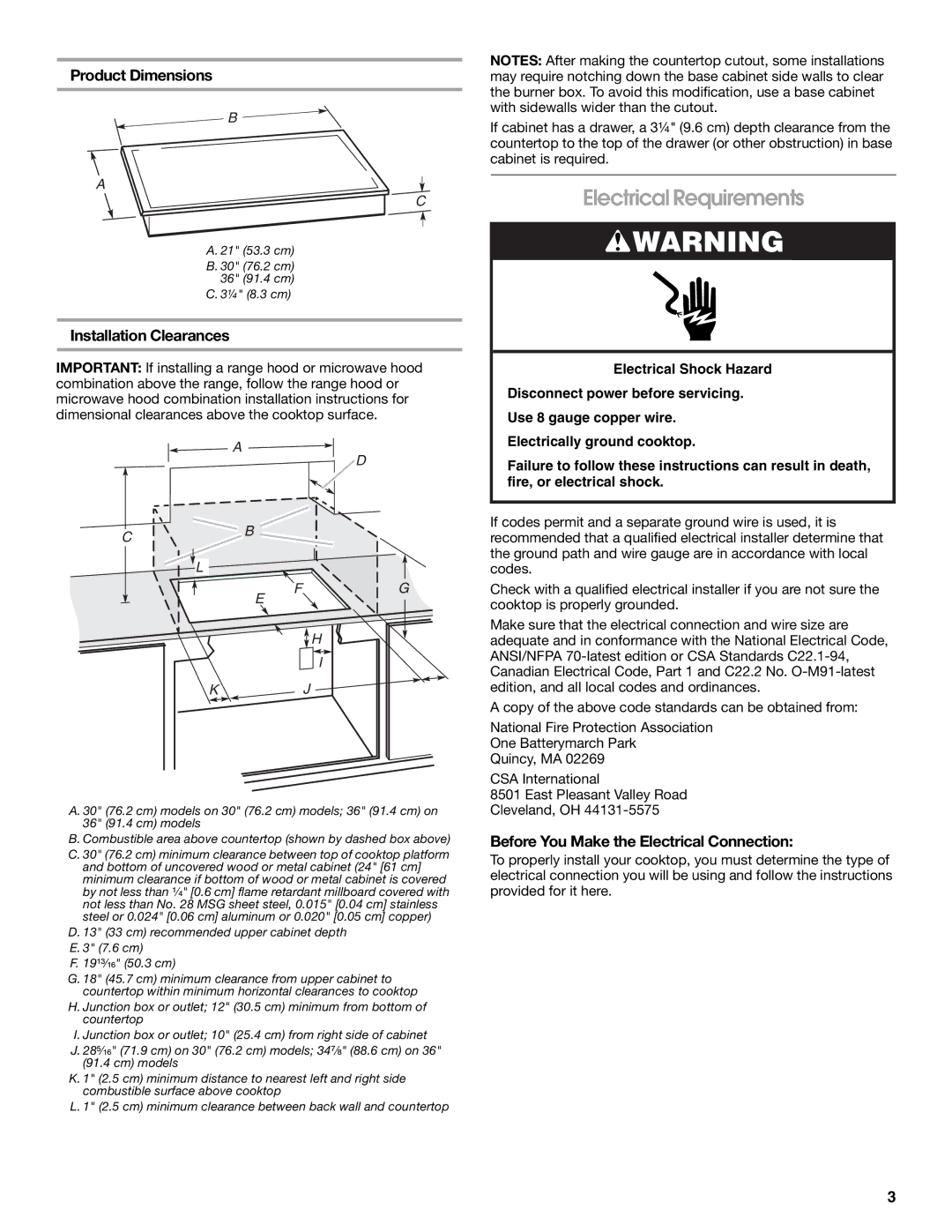 Maytag W10274252A installation instructions Electrical Requirements, Product Dimensions, Installation Clearances 