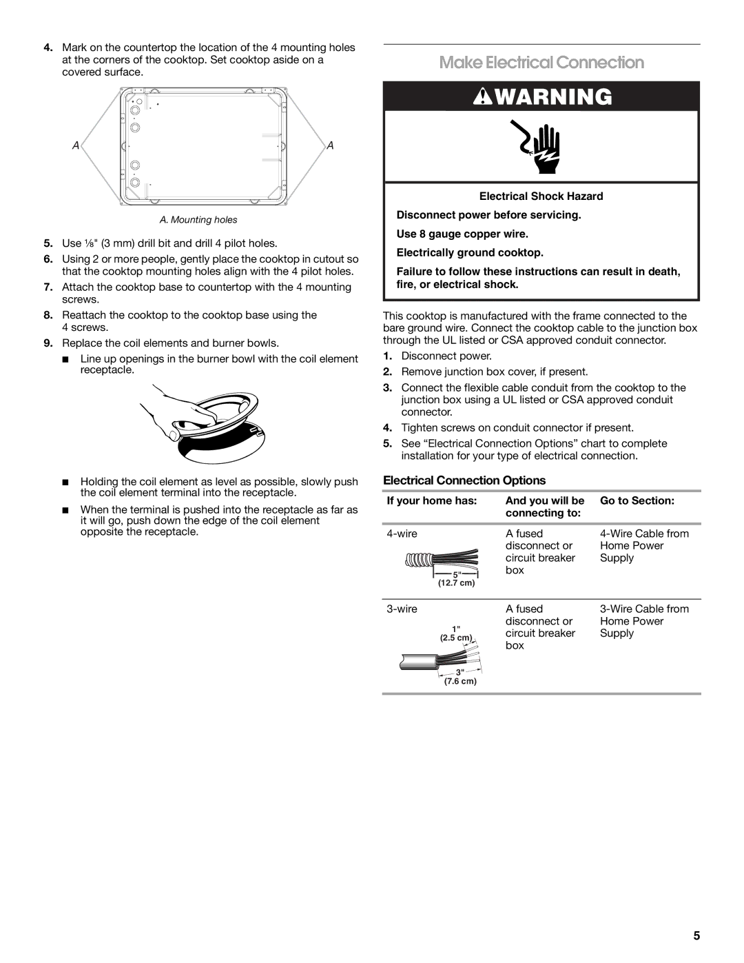 Maytag W10274252A installation instructions Make Electrical Connection, Electrical Connection Options 