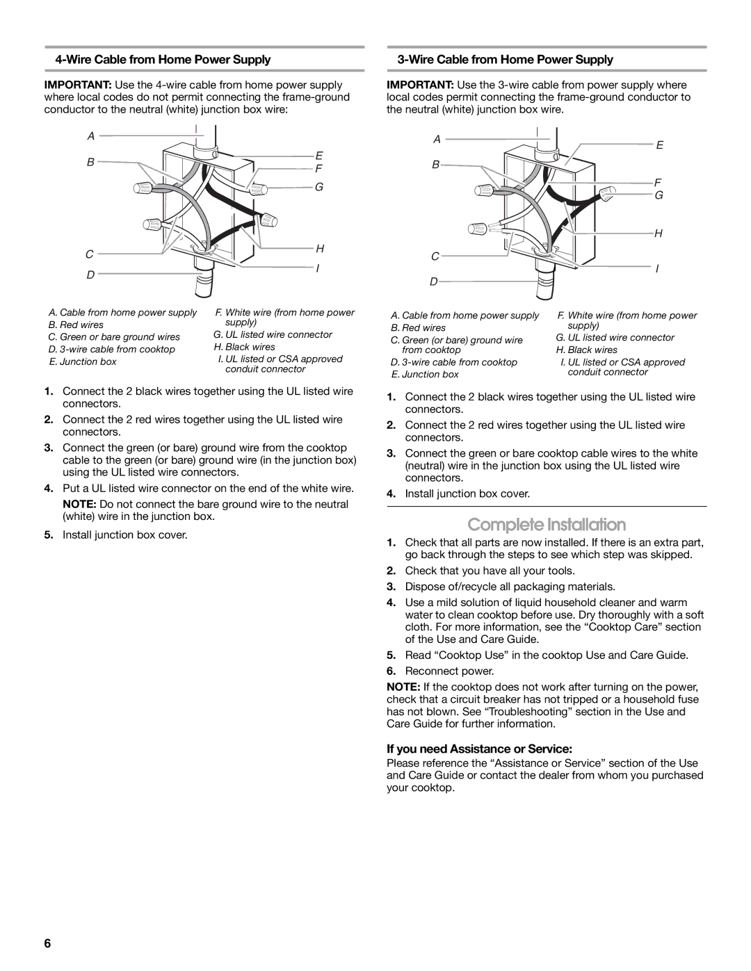 Maytag W10274252A Complete Installation, Wire Cable from Home Power Supply, If you need Assistance or Service 