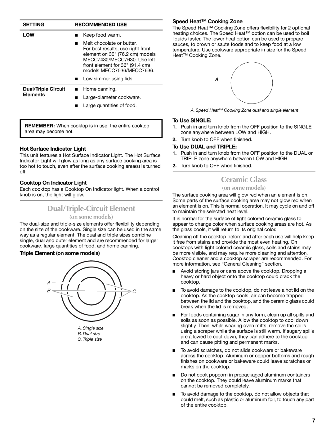 Maytag W10274254C manual Dual/Triple-Circuit Element, Ceramic Glass 