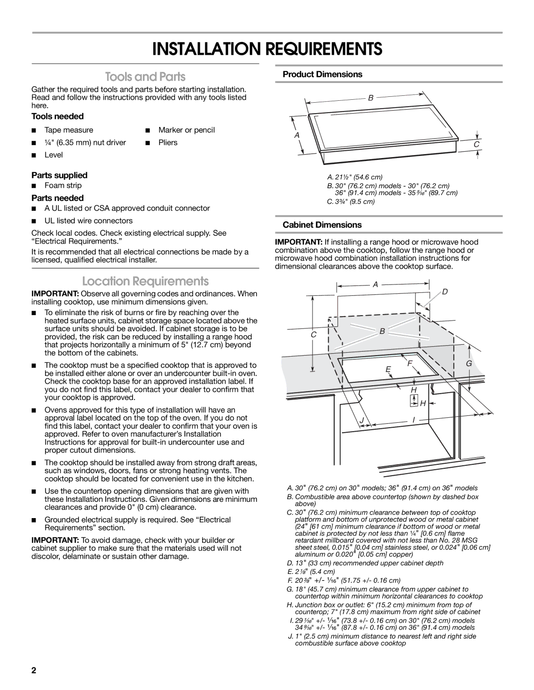 Maytag W10274255A installation instructions Installation Requirements, Tools and Parts, Location Requirements 