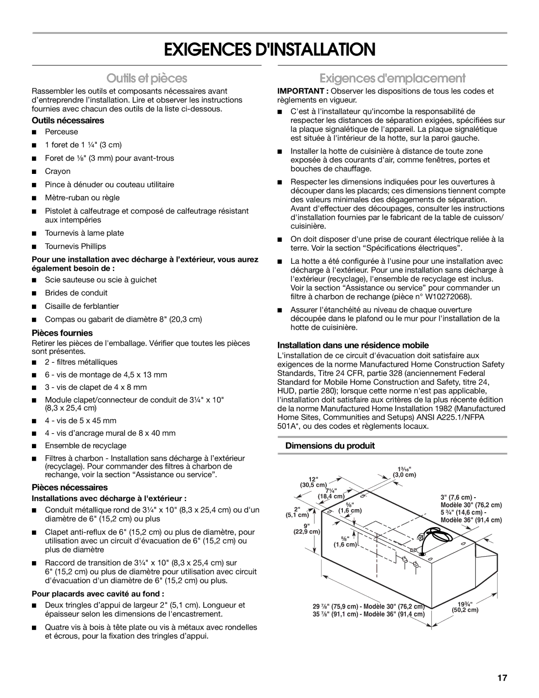 Maytag LI3VQA, W10274302B installation instructions Exigences Dinstallation, Outils et pièces, Exigences demplacement 