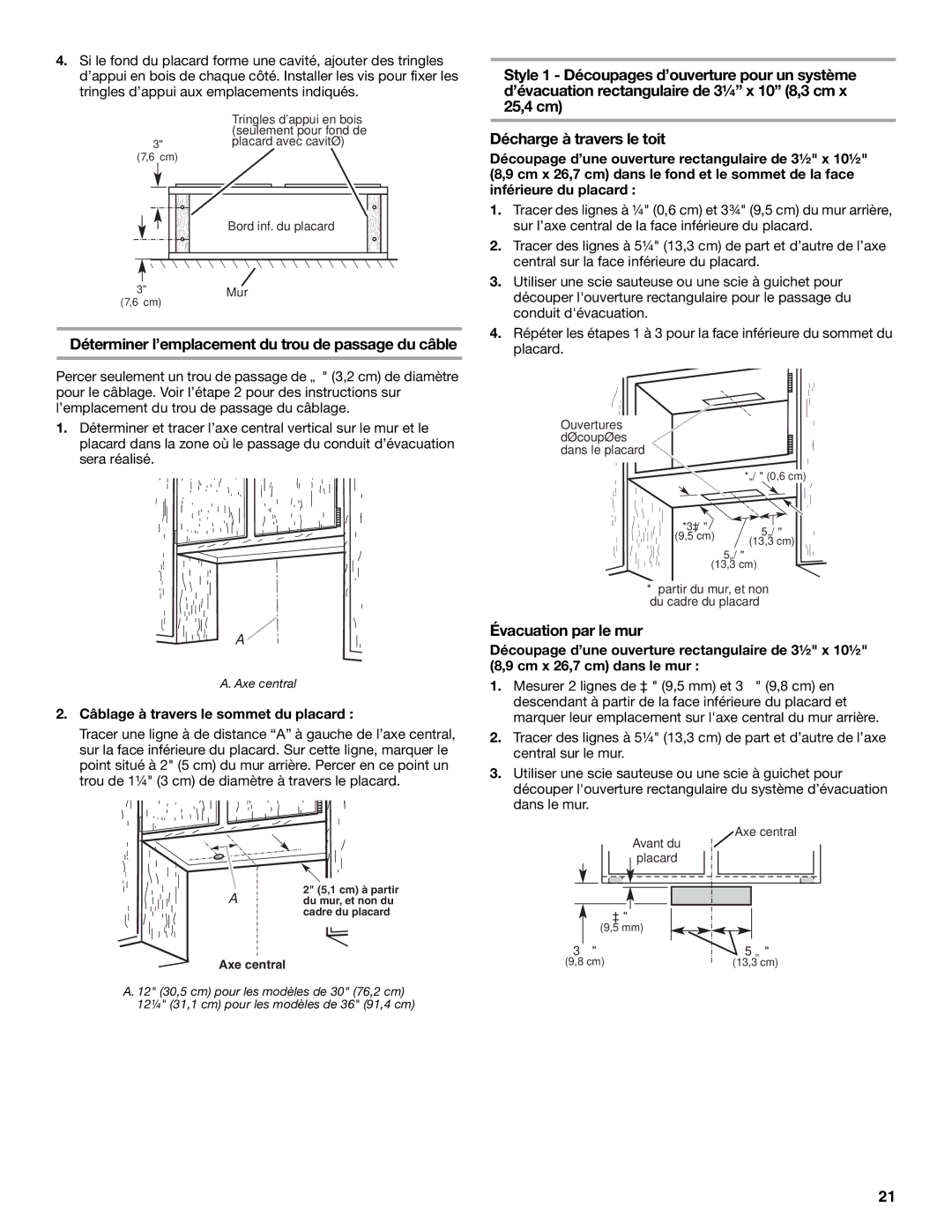 Maytag LI3VQA, W10274302B Déterminer l’emplacement du trou de passage du câble, Évacuation par le mur 