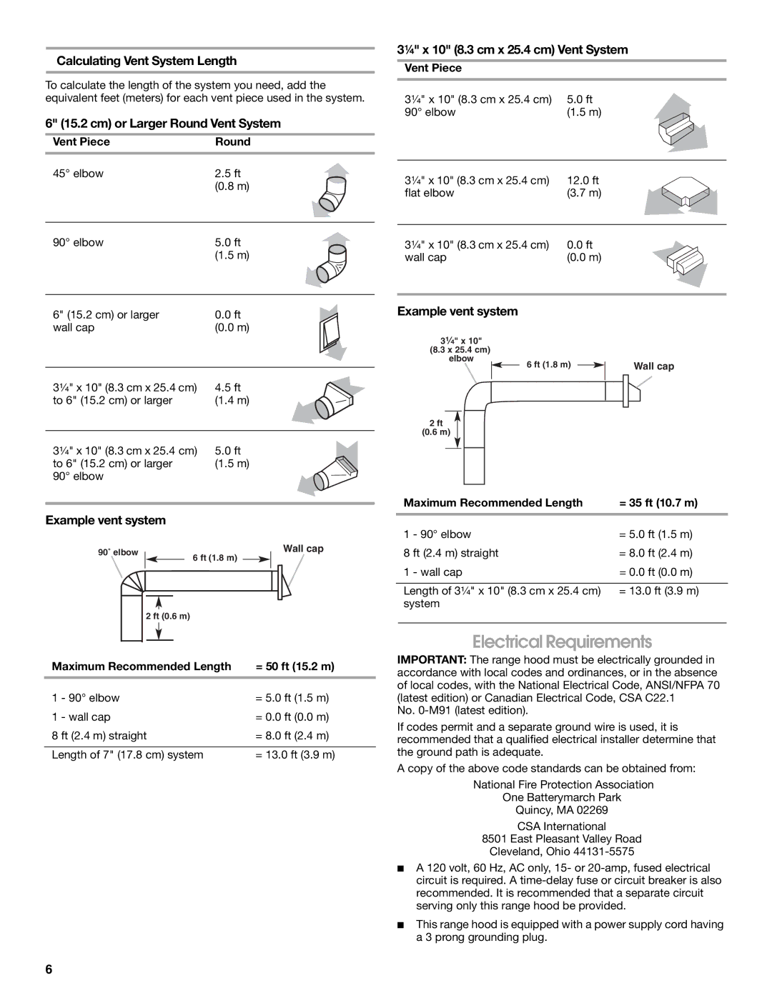 Maytag W10274302B, LI3VQA Electrical Requirements, Calculating Vent System Length, Cm or Larger Round Vent System 