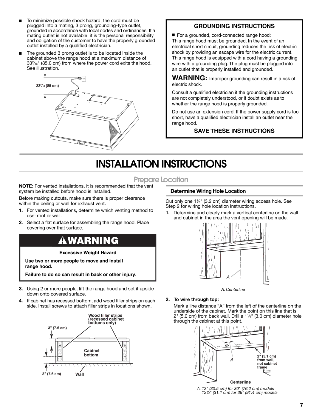 Maytag LI3VQA, W10274302B Installation Instructions, Prepare Location, Determine Wiring Hole Location, To wire through top 