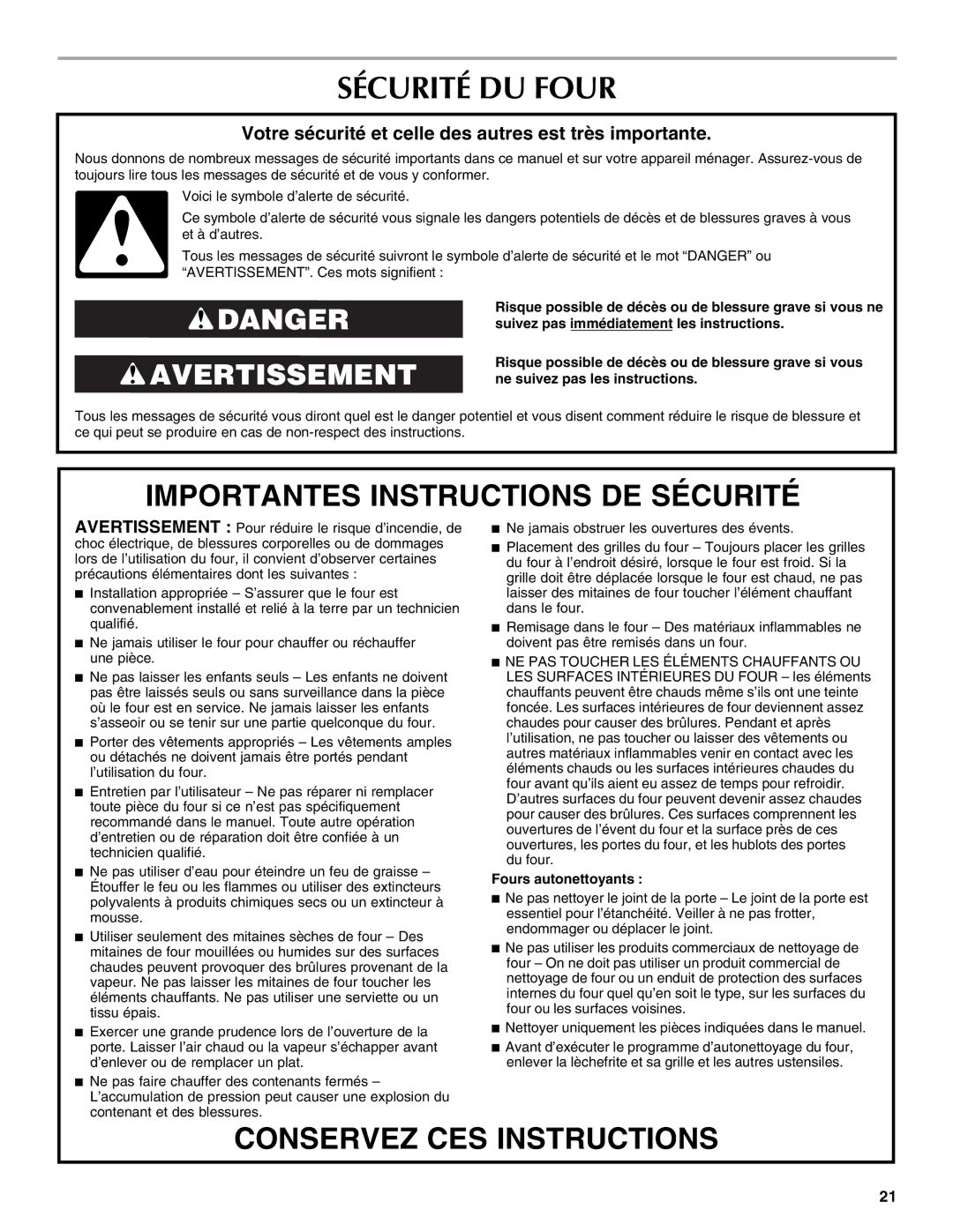 Maytag W10276986B manual Sécurité DU Four, Votre sécurité et celle des autres est très importante 