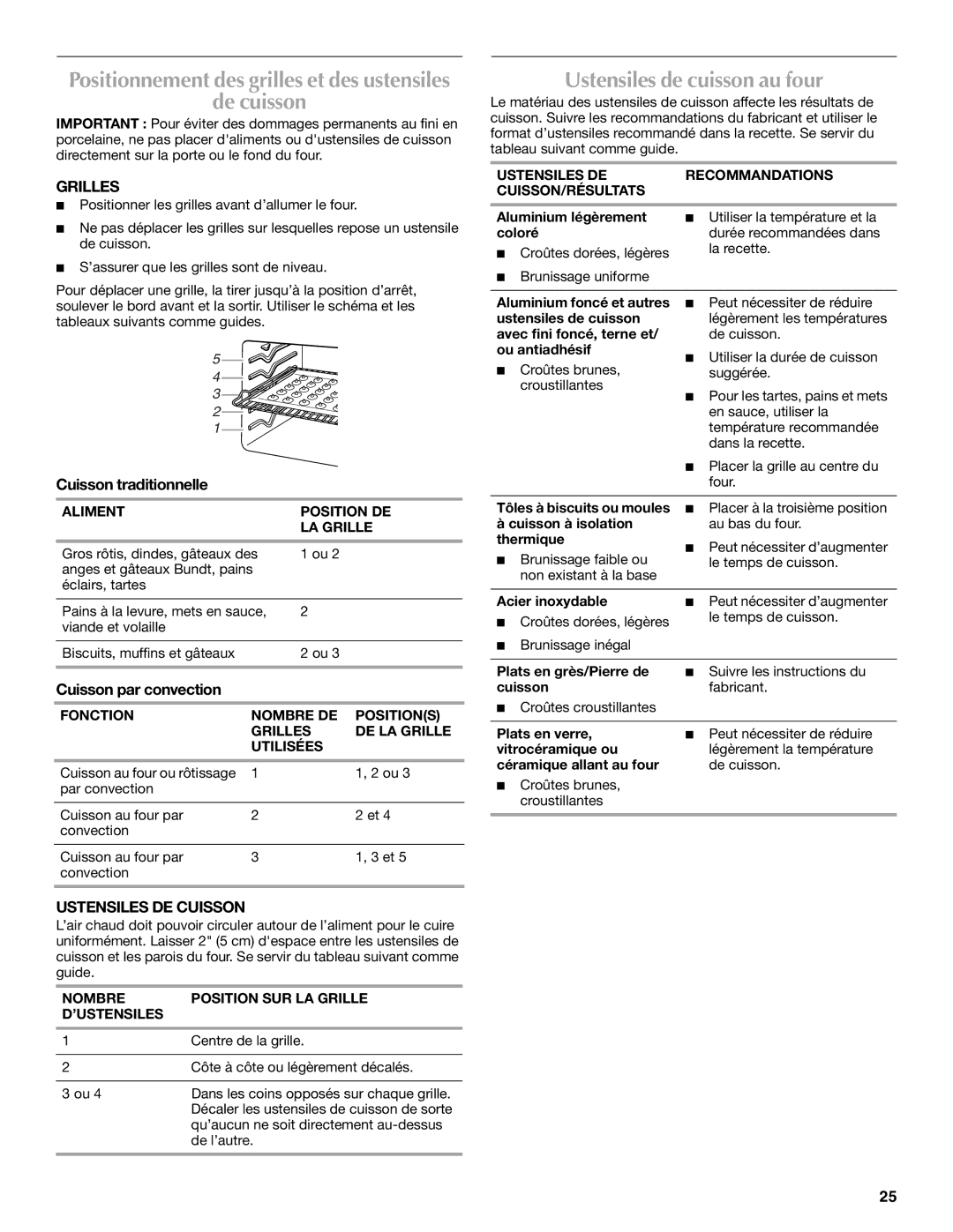 Maytag W10276986B manual De cuisson, Ustensiles de cuisson au four, Grilles, Ustensiles DE Cuisson 