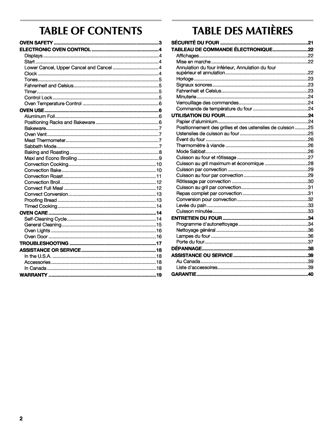 Maytag W10276986B manual Table Of Contents, Table Des Matières 