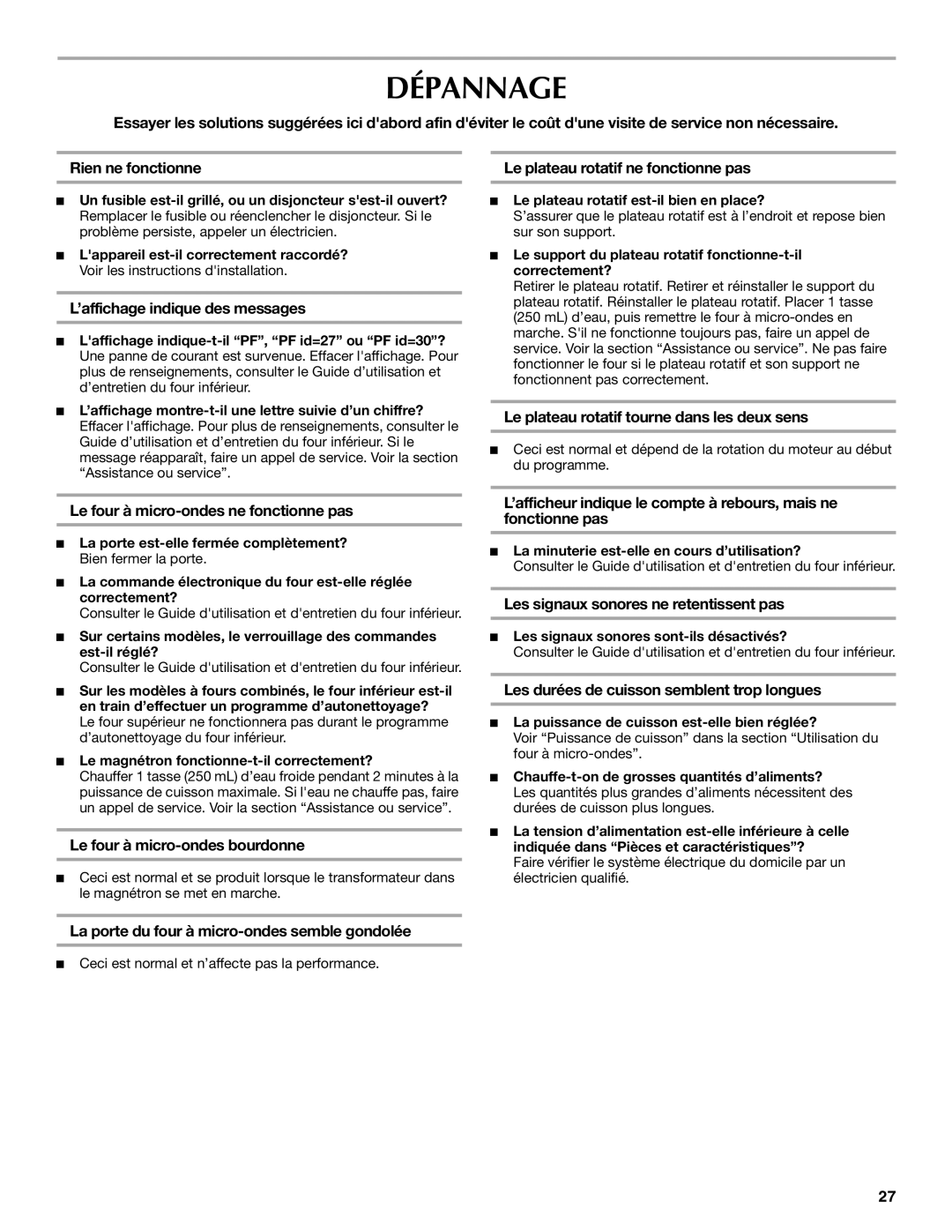 Maytag W10123240, W10276988A manual Dépannage 