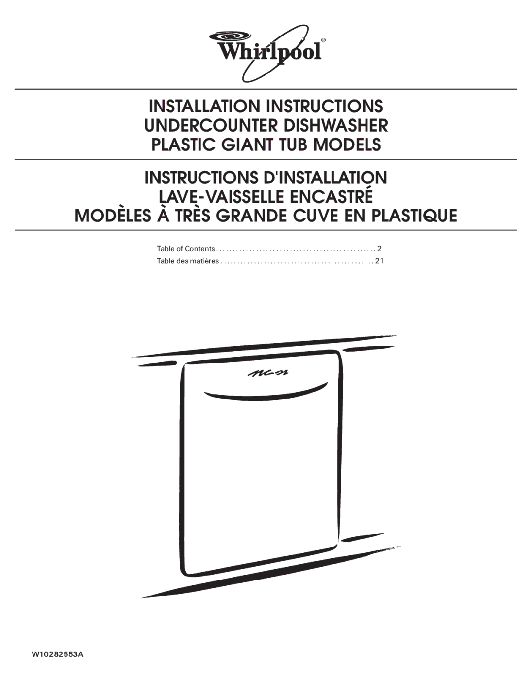 Maytag installation instructions Table of Contents Table des matières W10282553A 