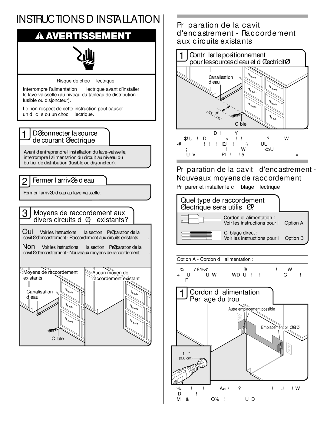 Maytag W10282553A installation instructions Déconnecter la source de courant électrique, Fermer l’arrivée d’eau 