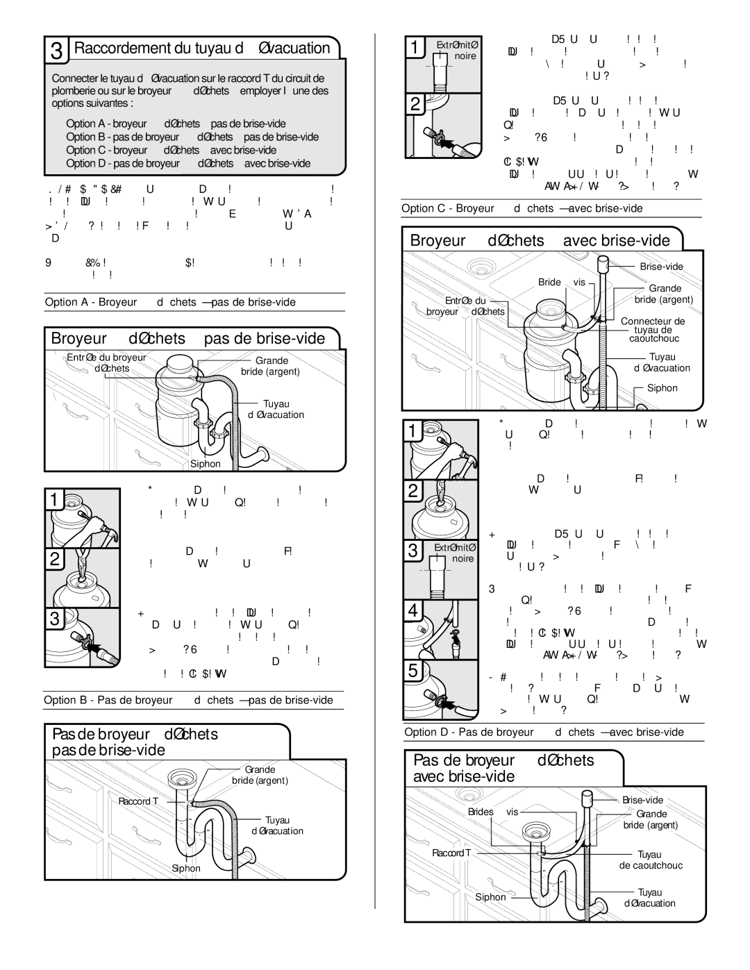 Maytag W10282553A installation instructions Raccordement du tuyau d’évacuation, Broyeur à déchets pas de brise-vide 