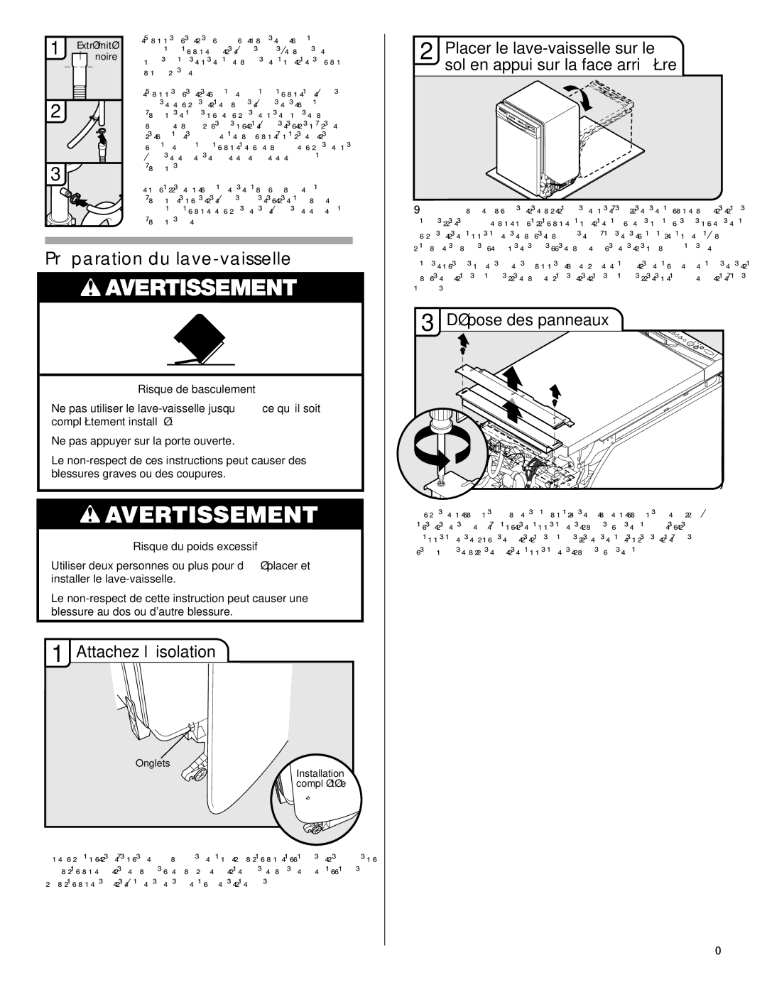 Maytag W10282553A installation instructions Préparation du lave-vaisselle, Attachez l’isolation, Dépose des panneaux 