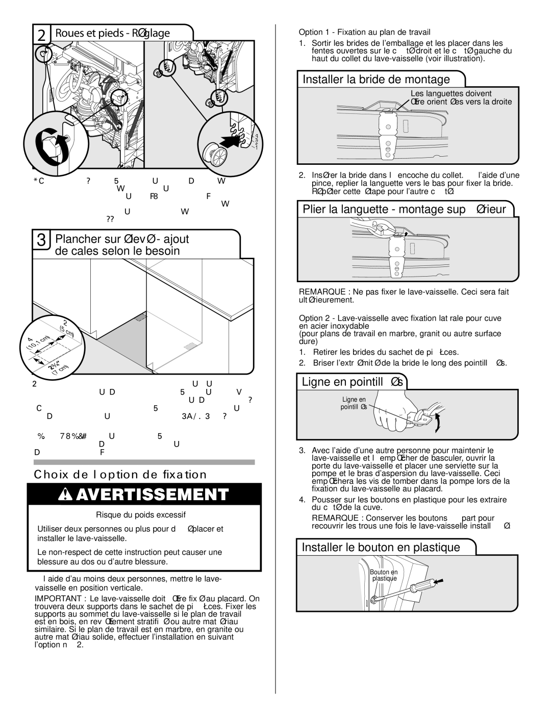 Maytag W10282553A installation instructions Choix de l’option de fixation 