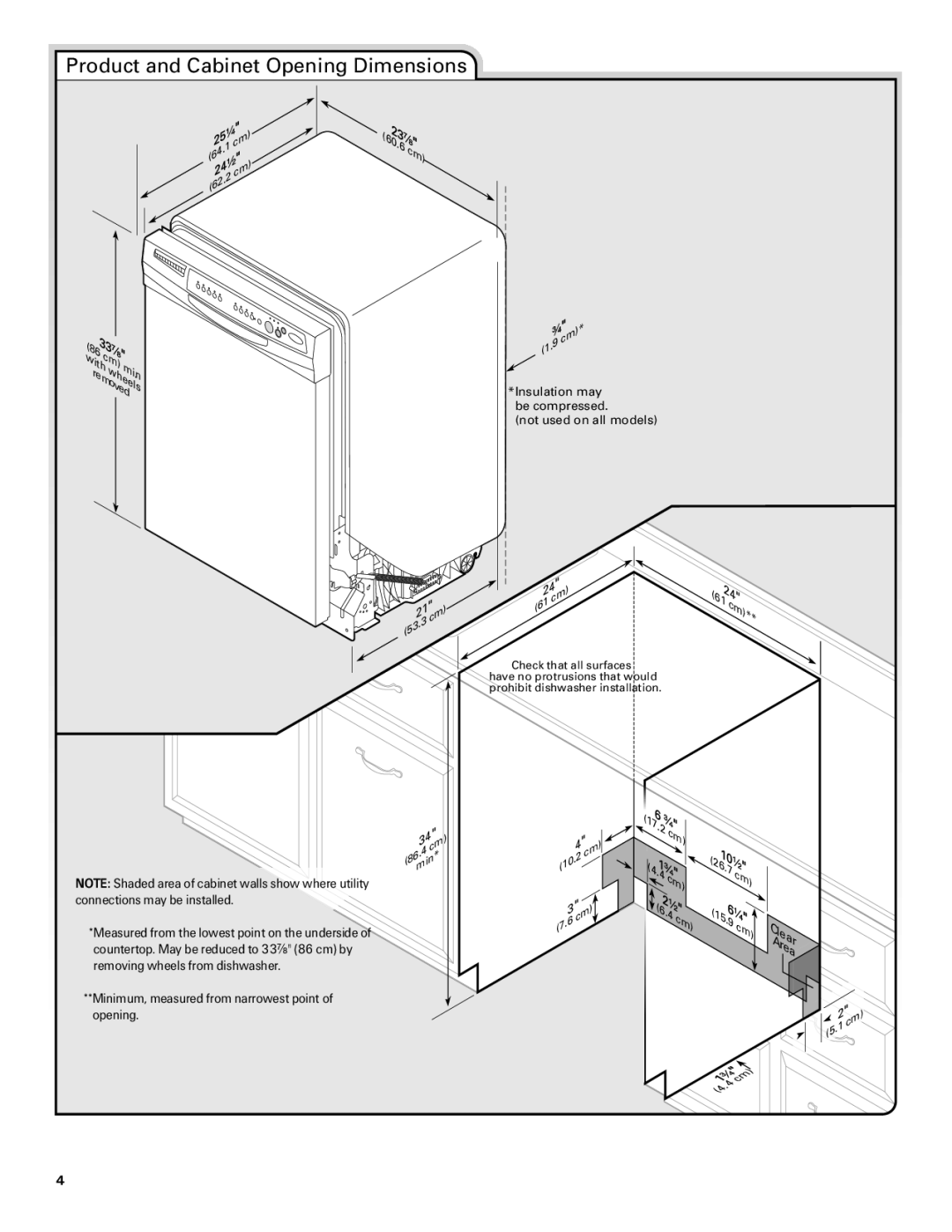 Maytag W10282553A Product and Cabinet Opening Dimensions, Minimum, measured from narrowest point of opening 