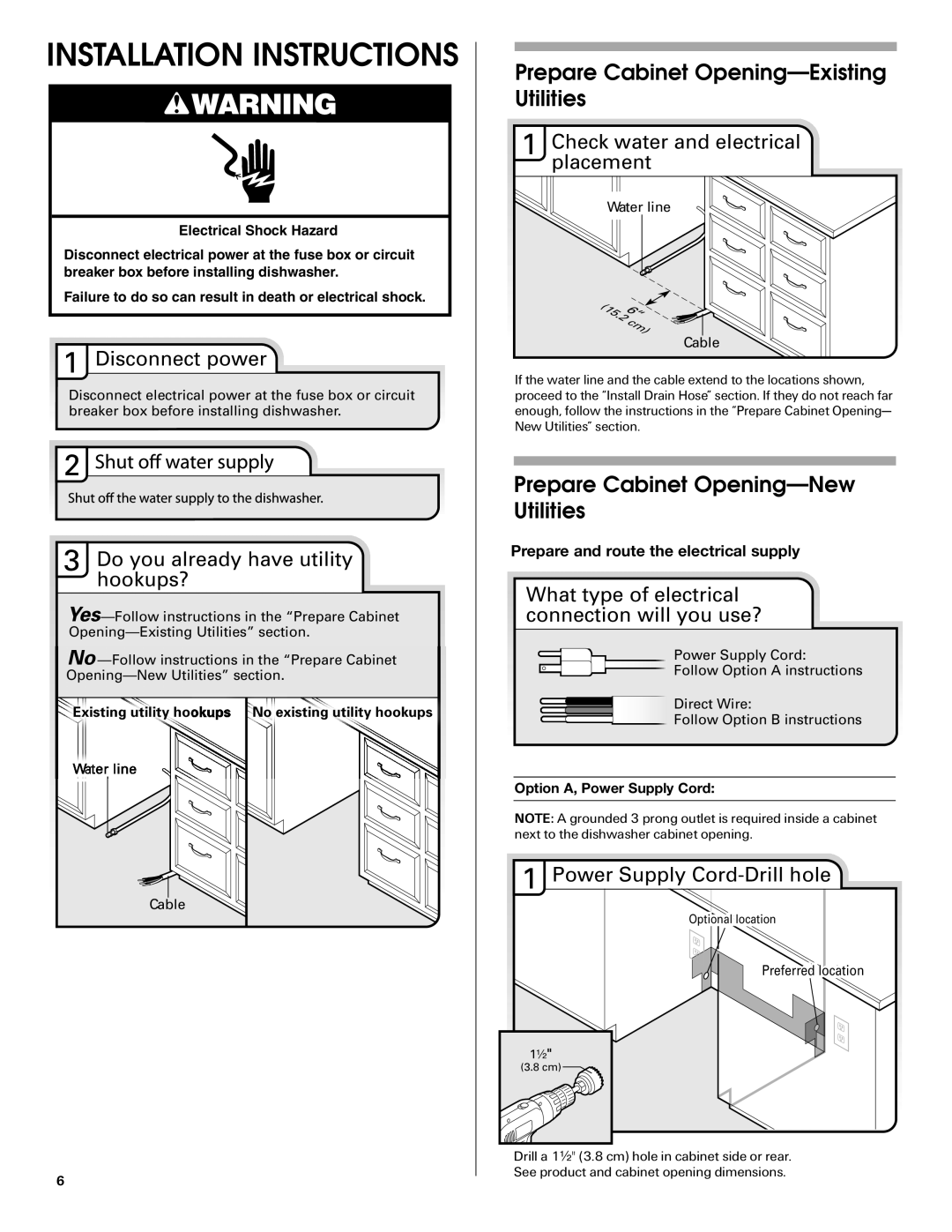 Maytag W10282553A Installation Instructions, Disconnect power, 3Do you already have utility hookups? 