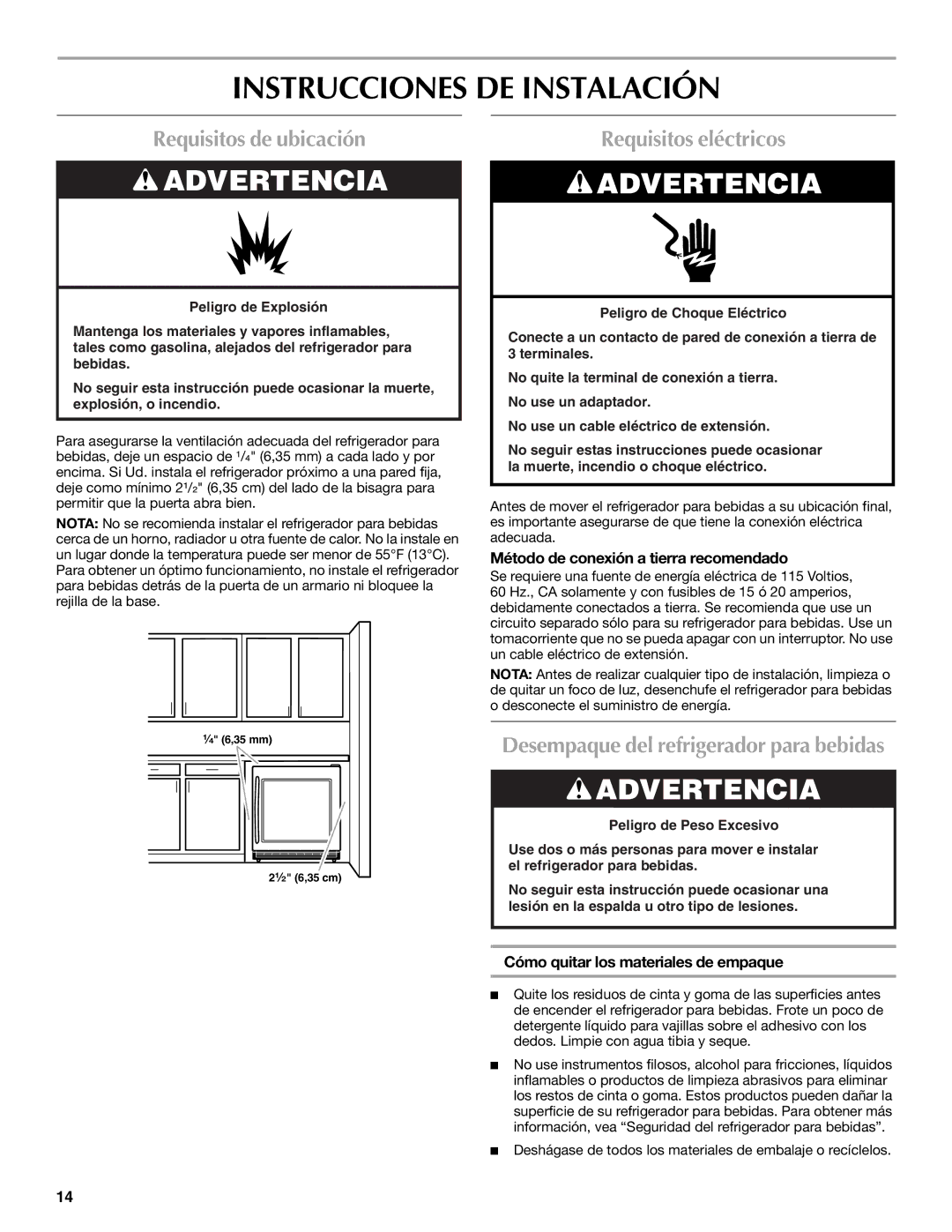 Maytag W10285880A - 8336411962010 manual Instrucciones DE Instalación, Requisitos de ubicación, Requisitos eléctricos 