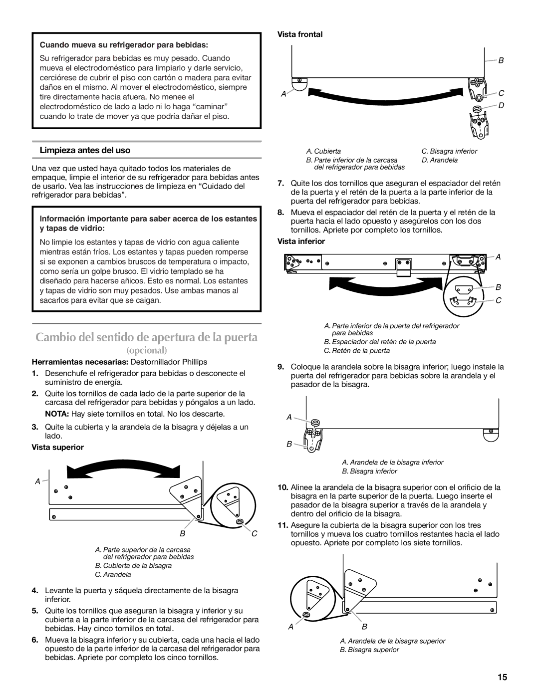 Maytag W10285880A - 8336411962010 Limpieza antes del uso, Herramientas necesarias Destornillador Phillips, Vista superior 