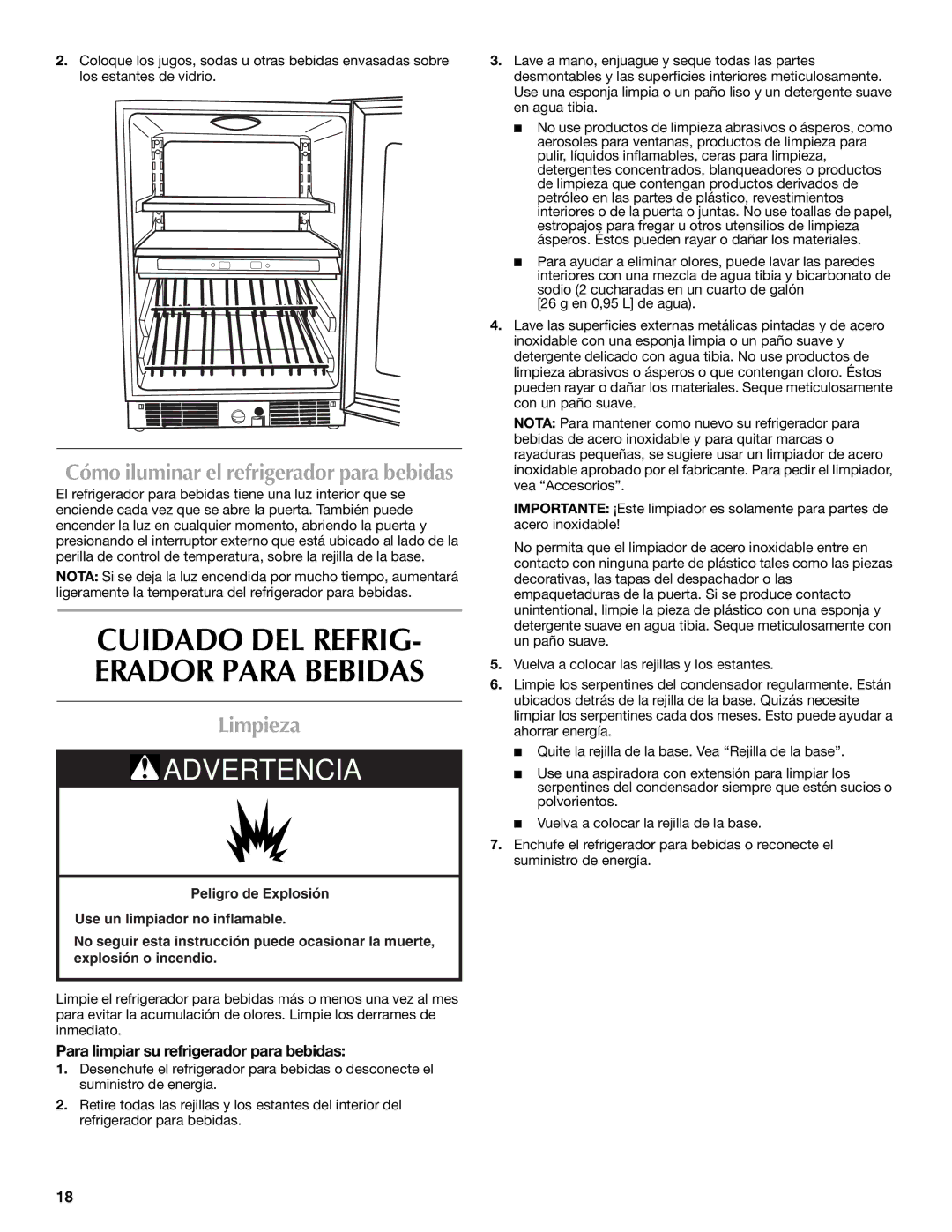 Maytag W10285880A - 8336411962010 manual Limpieza, Para limpiar su refrigerador para bebidas 