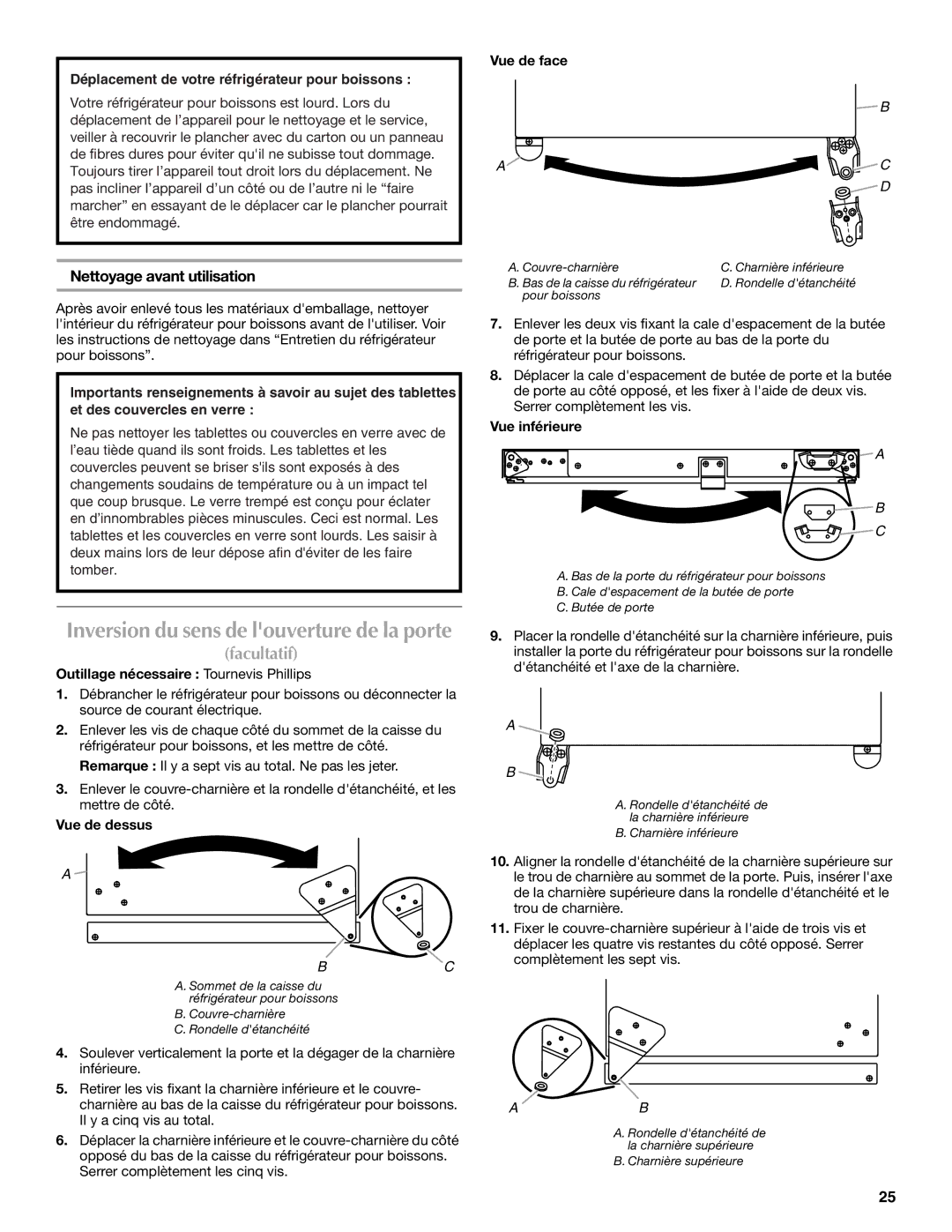 Maytag W10285880A - 8336411962010 Nettoyage avant utilisation, Outillage nécessaire Tournevis Phillips, Vue de dessus 