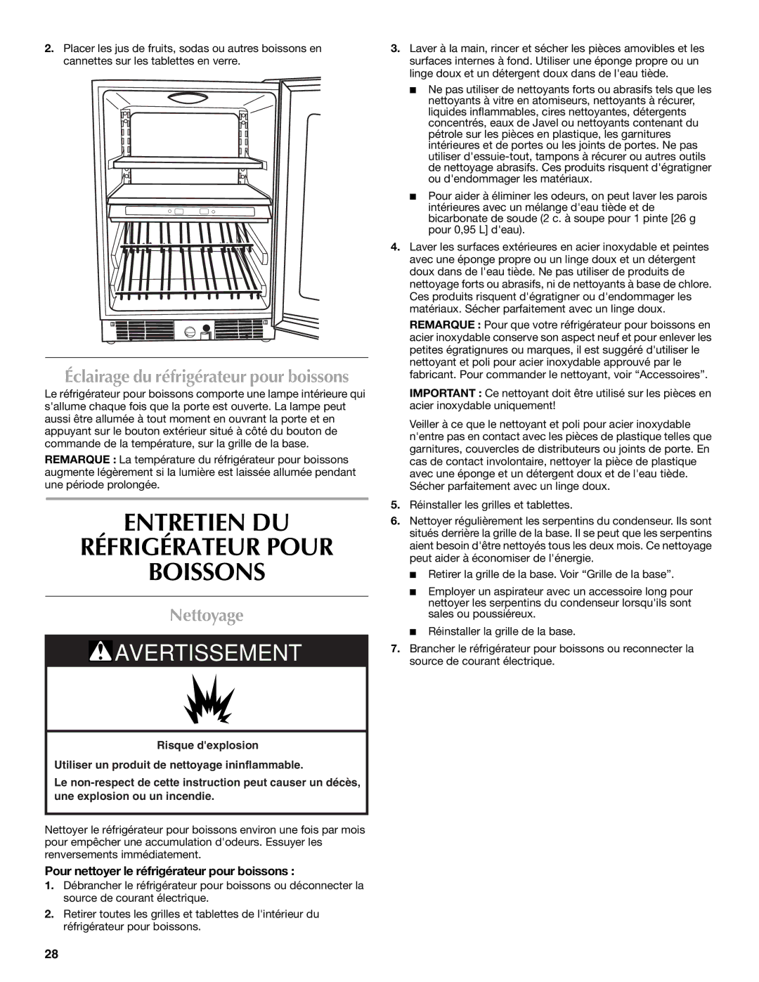 Maytag W10285880A - 8336411962010 manual Entretien DU Réfrigérateur Pour Boissons, Nettoyage 