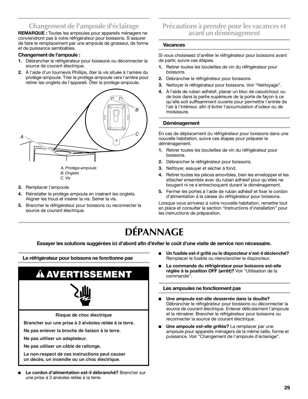 Maytag W10285880A - 8336411962010 manual Dépannage, Avant un déménagement 